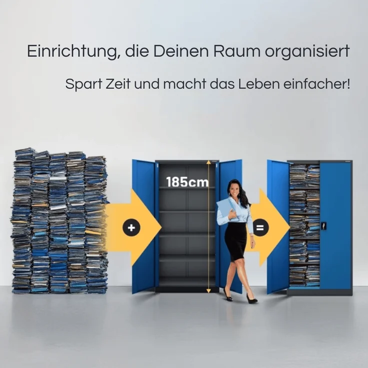 MegaDeal 4x Aktenschrank abschließbar KADO - 5 Ebenen verstellbar, Flügeltüren | Metallschrank Werkstatt Mehrzweckschrank Büroschrank aus Stahl Werkzeugschrank, 185x90x40cm Anthrazit-Blau – Bild 3