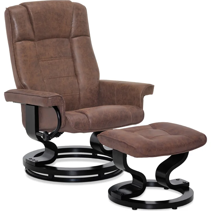 M MCombo Relaxsessel mit Hocker, 360° Drehbarer Fernsehsessel mit Liegefunktion, bis 120 Kg Belastbarer TV-Sessel, Moderner Ruhesessel für Wohnzimmer, 9019 (Braun-Mikrofaser)