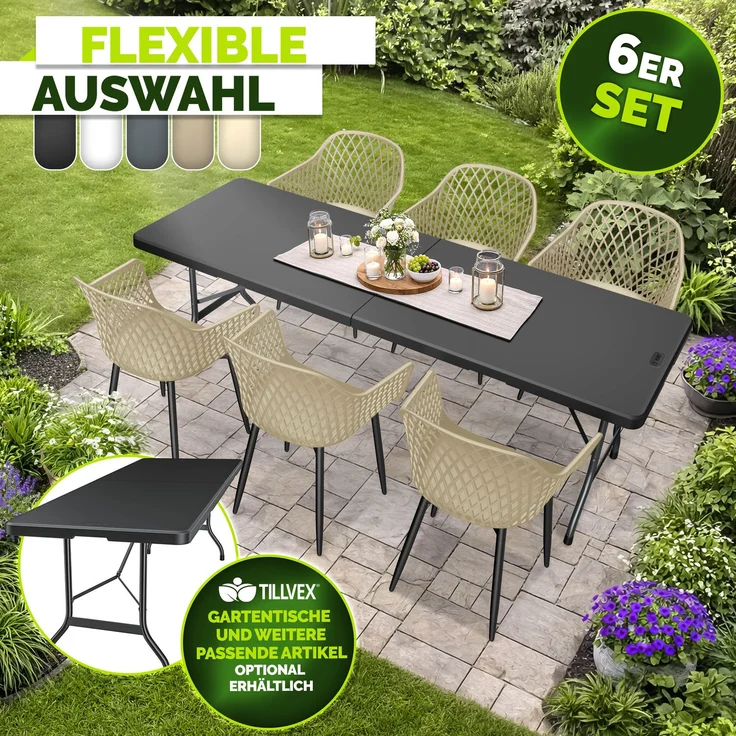 tillvex® Gartenstuhl 6er Set Wetterfest mit Armlehne | Outdoor Stühle bis 120kg belastbar | Gartenstühle UV-beständig | Terrassenstuhl Gartenmöbel Terrasse Balkon Outdoor Garten – Bild 8