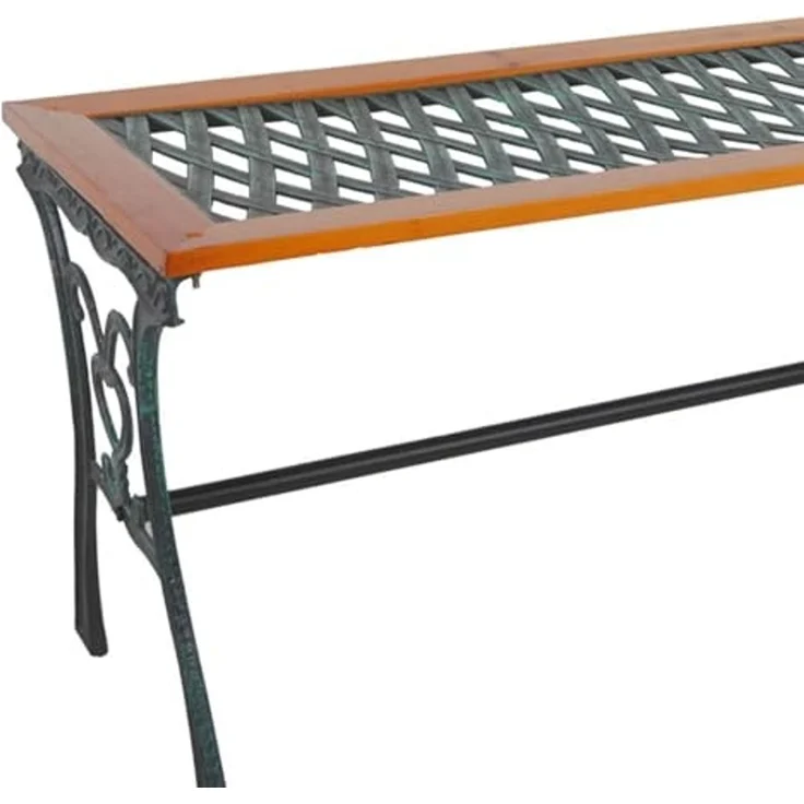 Gusseisen Gartentisch Outdoortisch Holz Glasplatte Natur 98x46xH56cm – Bild 4