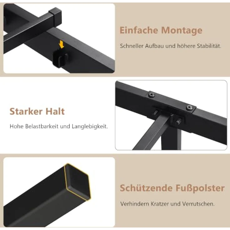 Feonase Einzelbettgestell aus Metall mit stilvollem Kopfteil und Fußteil, Einzelbettgestell, einfache Montage, reichlich Stauraum unter dem Bett (schwarz, 90x200 cm) – Bild 6