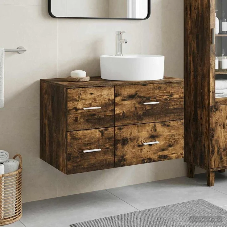 vidaXL Badezimmerschrank-Set 2 stk. Geräucherte Eiche 3403988 – Bild 1