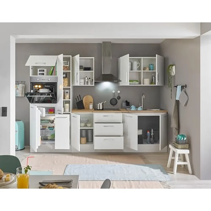Stella Trading Turin ZB Küchenzeile 300 x 211 x 60 cm, weiß - Ohne Küchengeräte - Moderne, geräumige Küche in Artisan-Eiche Optik mit viel Stauraum – Bild 6