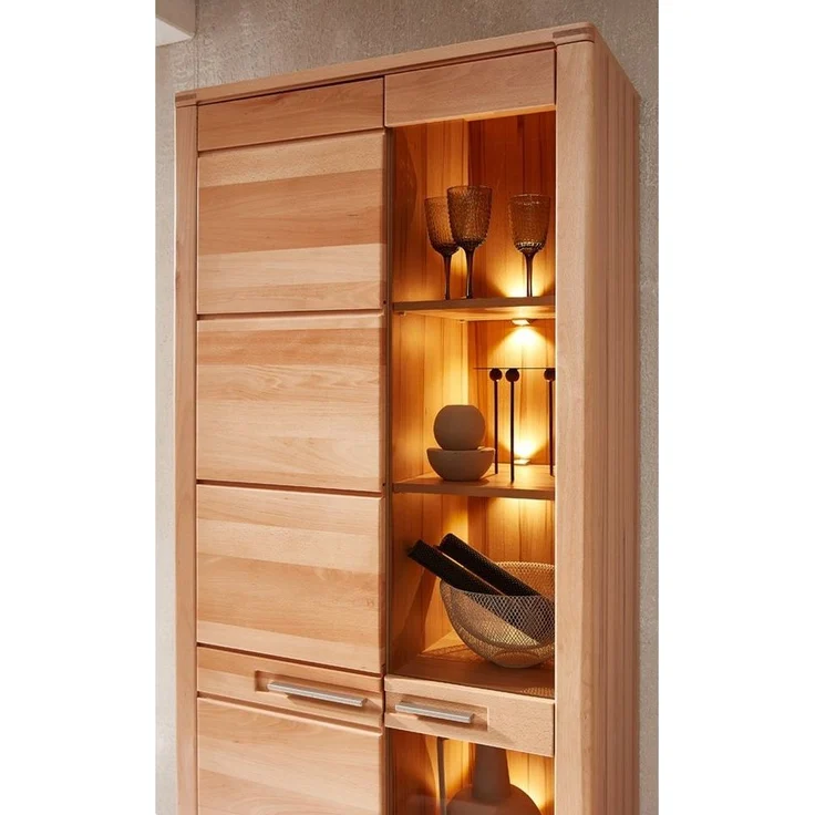 Lomadox Vitrine NEWTON-36 Front Kernbuche massiv, LED-Beleuchtung, B/H/T ca. 85/203/40 cm – Bild 3