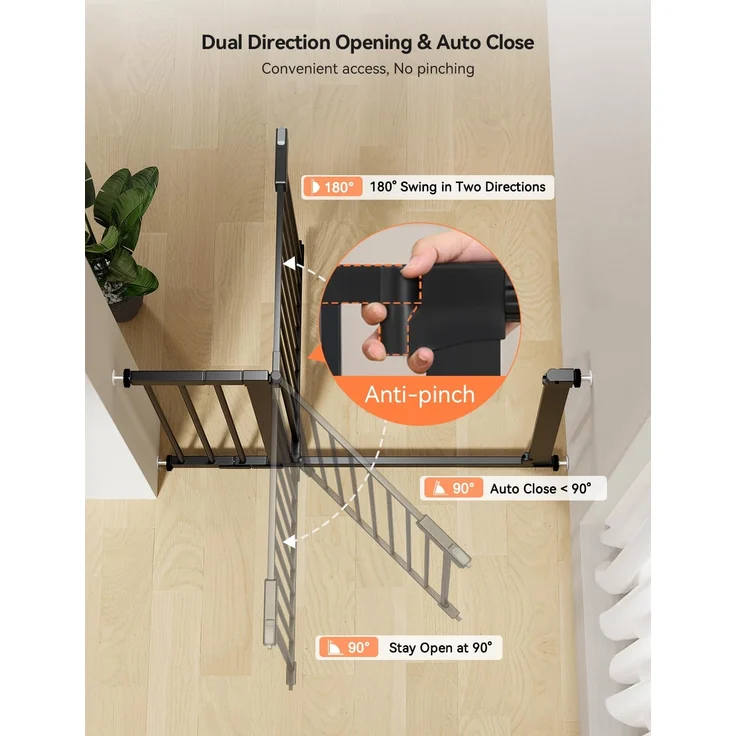 COMOMY 75-131cm Treppenschutzgitter Ohne Bohren, Türschutzgitter Automatisches Schließen mit Grün/Rotem Schild, Baby schutzgitter Kindergitter Hundegitter für Treppe (76cm Hoch, Schwarz) – Bild 5