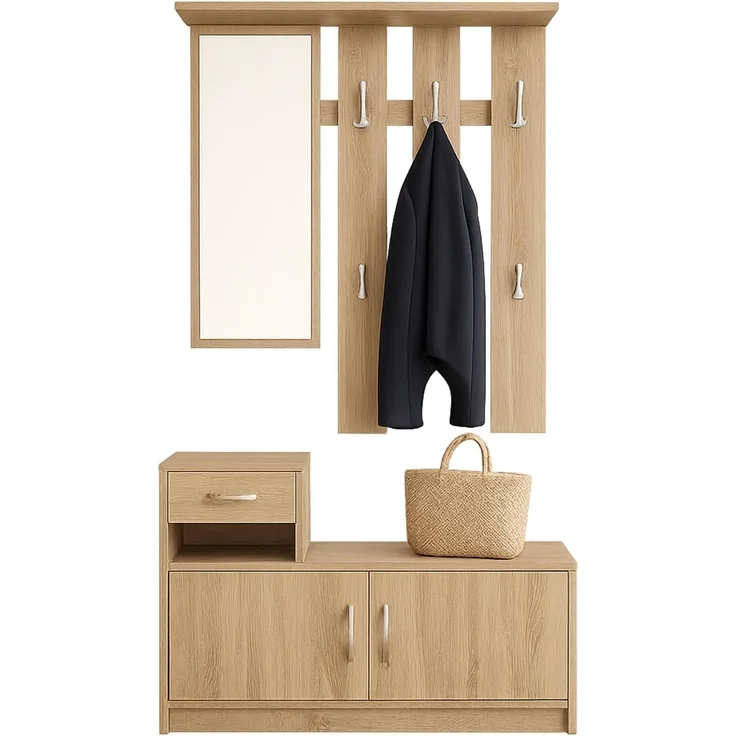 HTI-Living Garderobe Garderobenpaneel mit Schuhschrank Thekla Sonoma (Set, 2 St, 1 Garderobenpaneel mit Spiegel, 1 Schuhschrank), mit Spiegel Hutablage und 5 Kleiderhaken – Bild 3