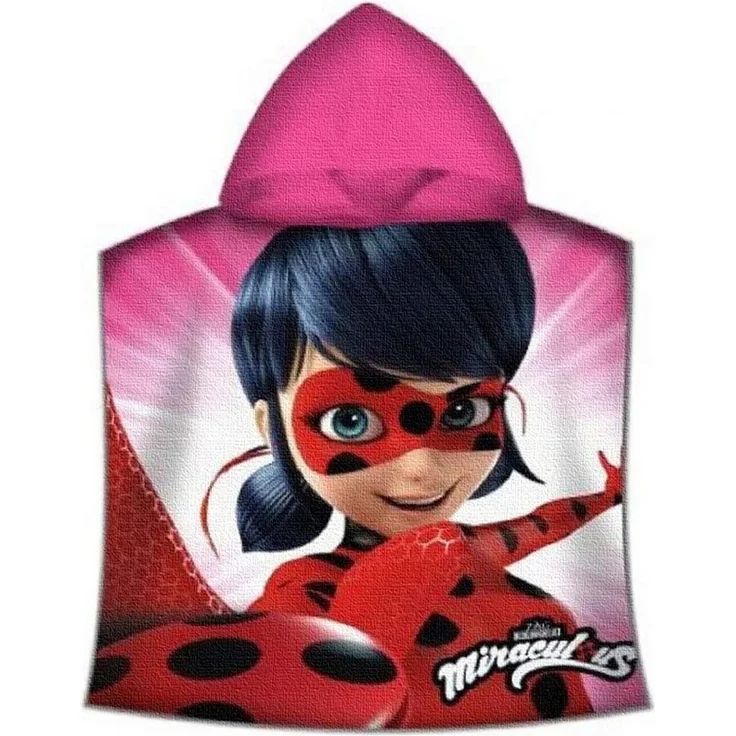 BERONAGE Kapuzenhandtuch Miraculous Ladybug Kinder-Kapuzen-Bade-Poncho Pink 60x120 cm, 100% Baumwolle, Frottee in Velours-Qualität – Bild 1