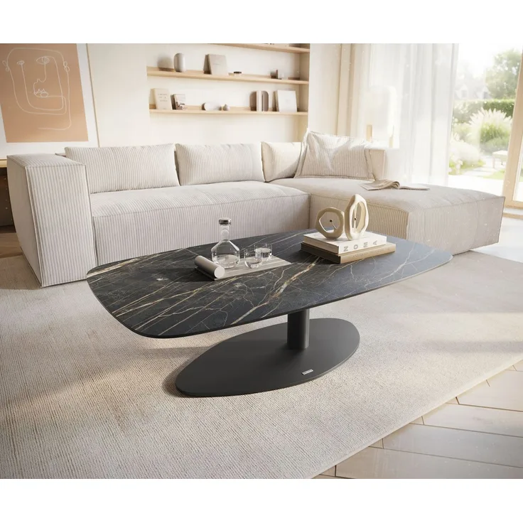 Couchtisch Edge Boot 120x70 cm Keramik Laminam® Noir Desir Braun Vibany Metall Schwarz