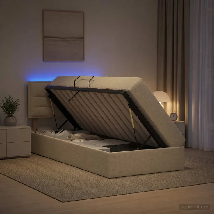 vidaXL LED-Speicherbett mit Matratze Creme 90 x 200 cm Stoff 3458977 – Bild 4