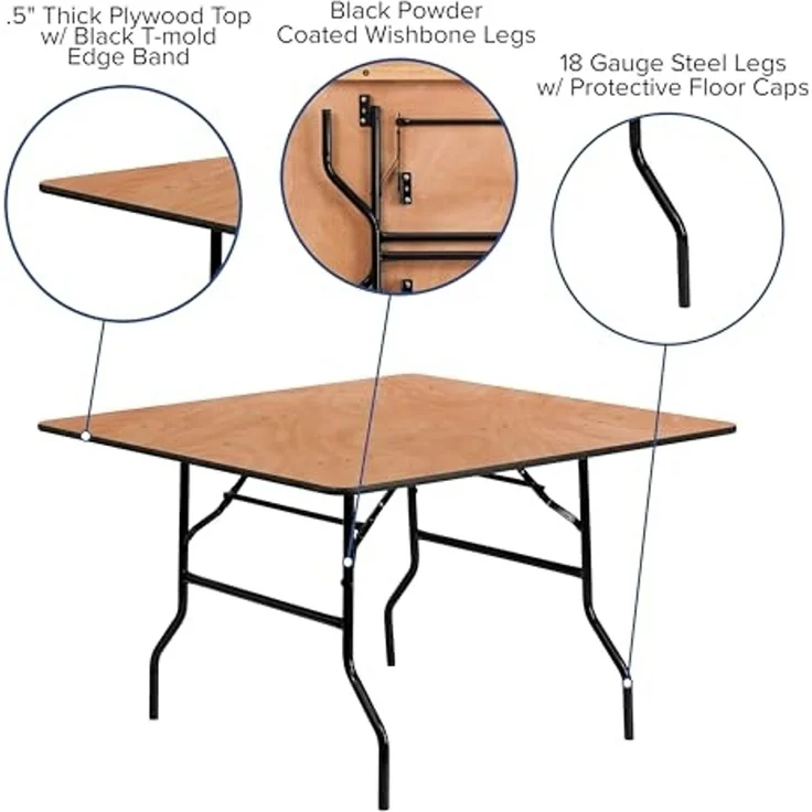Flash Möbel 121,9 cm quadratisch Holz faltbar Festtafel – Bild 4