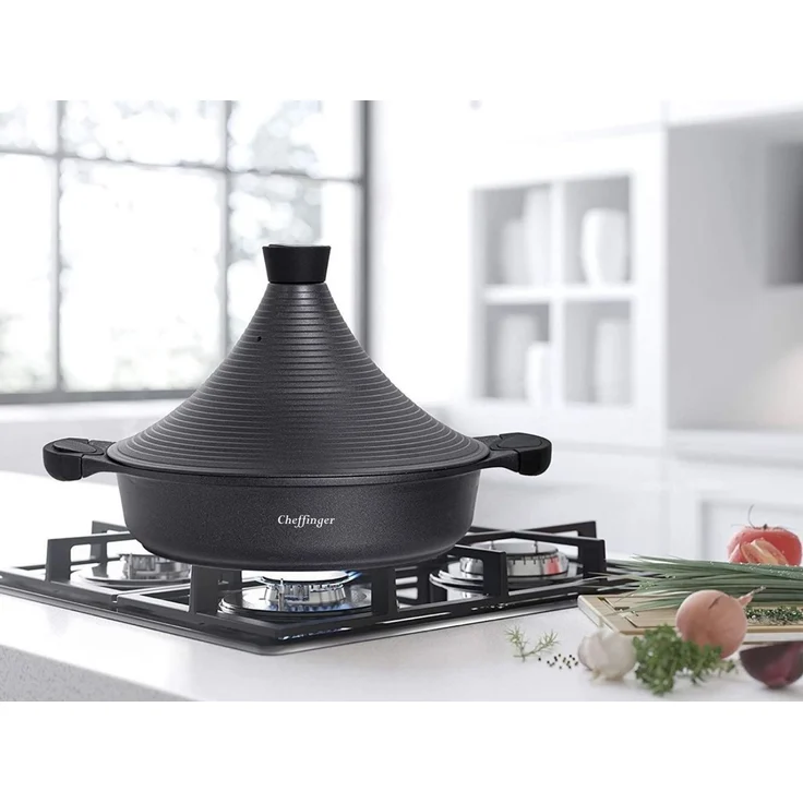 Aluguss Tajine Tagine Ø28cm Induktion Silikongriffe Gartopf Dampfgarer Bräter schwarz – Bild 5