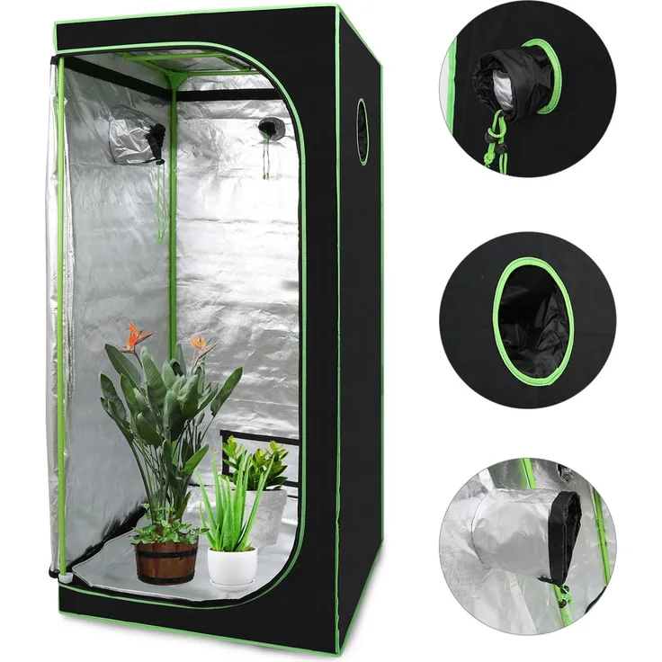 Eikuavons Growbox aus 600D Oxford-Gewebe, reißfest, feuerhemmend, für Kräuter Gemüse und Obst 80x80x180cm, Polyestergewebe, schwarz