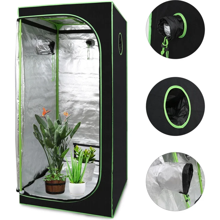 Eikuavons Growbox aus 600D Oxford-Gewebe, reißfest, feuerhemmend, für Kräuter Gemüse und Obst 80x80x180cm, Polyestergewebe, schwarz – Bild 1
