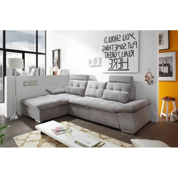 Ecksofa Couch NALO Sofa Schlafcouch Bettsofa schlamm grau L-Form links