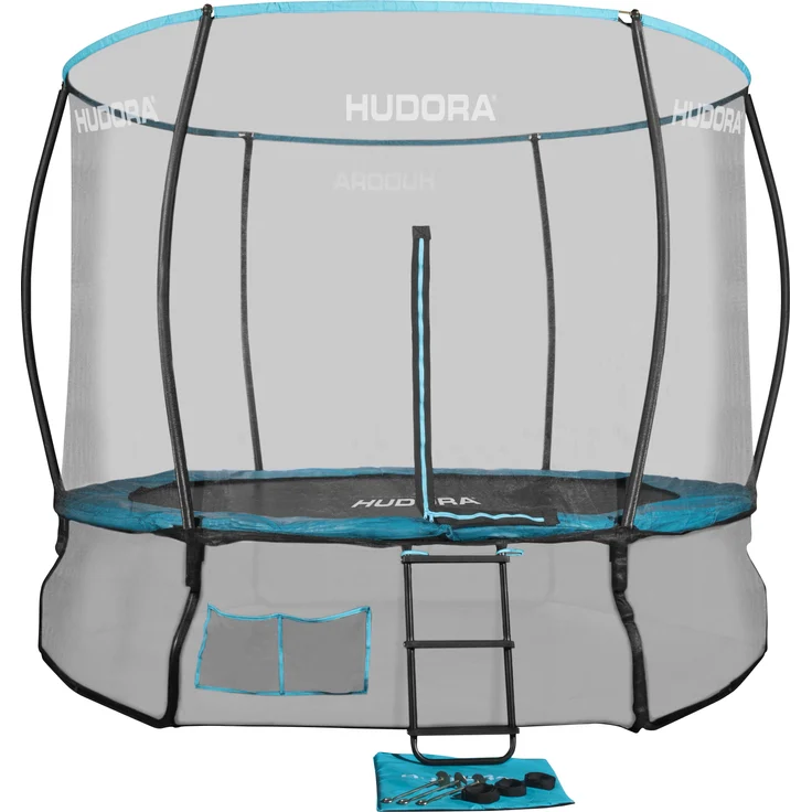 Hudora Fantastic Complete Trampolin 300 V mit Netz & Leiter, blau, 340 x 340 x 252 cm