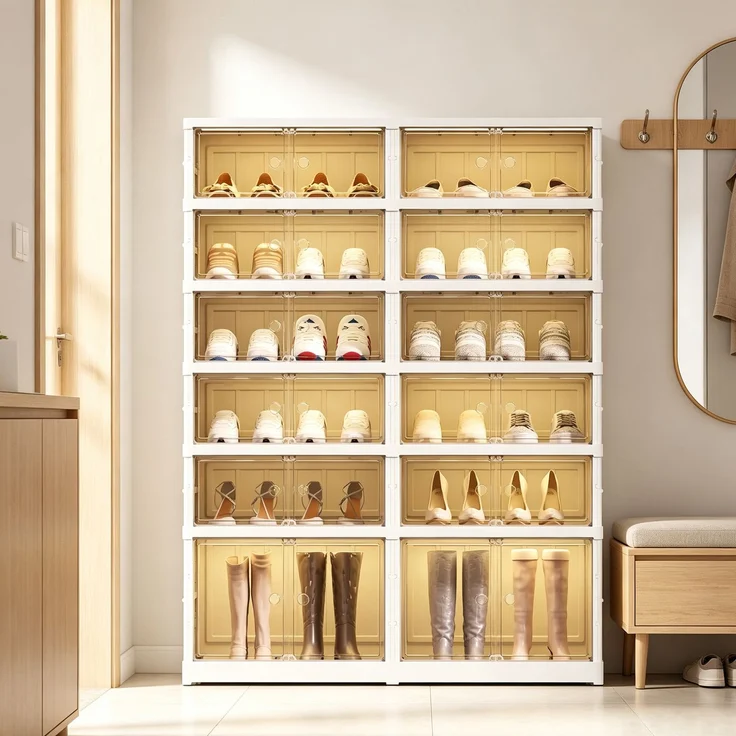 Schuhschrank 116.84x87.12x34.54 cm, faltbar, 6 Ebenen mit Stiefelfach und Magnettür – Bild 2