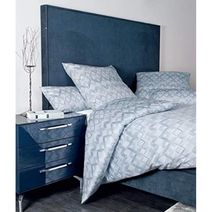 Janine Messina Mako-Satin Bettwäsche 135x200 Rauten Zickzack perblau 43032-02