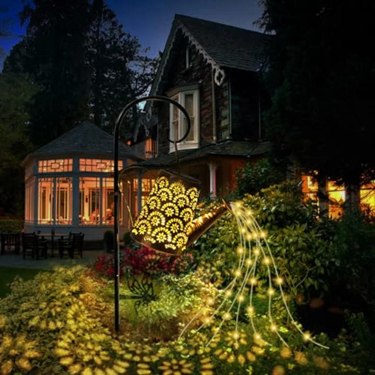 OUILA Solar Gießkanne Lichterkette, 2 Stück Solarlaterne für außen mit Schäferhaken, Solarlampen IP65 Wasserdicht, LED Lichterketten für Außen, Gartendeko, Hofweg, Blumenbeet – Bild 6