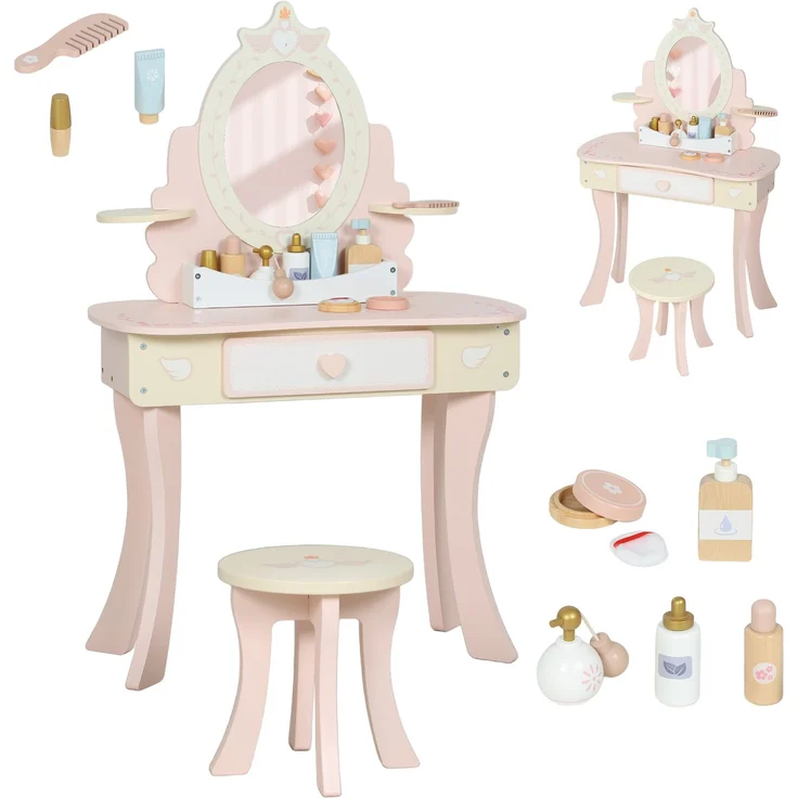 AIYAPLAY Schminktisch Kinder, MDF, Holz, Rosa, 59,8L x 29,6B x 89,8H cm – Bild 1