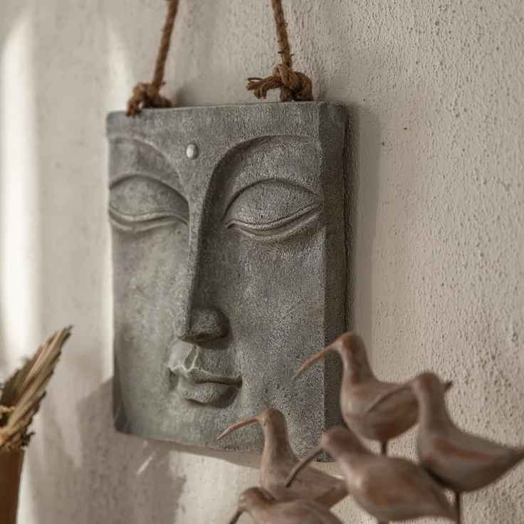 K&L Wall Art Wanddekoobjekt Buddha Wandskulptur Steinoptik asiatische Feng Shui Deko 3D Wandfigur (Buddha Wandbild), mit Seilaufhängung – Bild 2