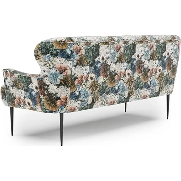 CAVADORE 3-Sitzer Küchensofa Amba, Trendige Sitzbank für Küche oder Esszimmer / 193 x 97 x 87 / Jacquard Flachgewebe: Blumenmuster Blau – Bild 5