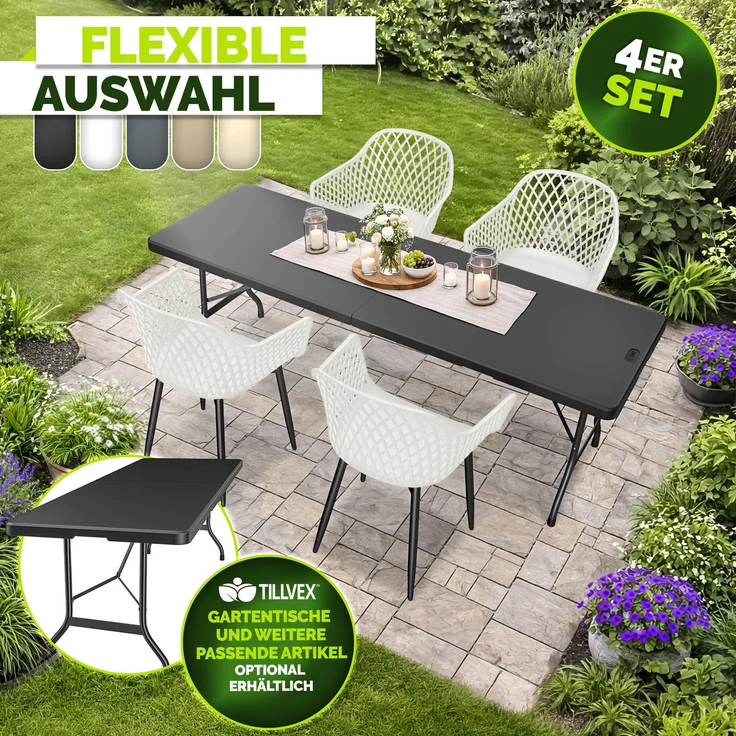 tillvex® Gartenstuhl 4er Set Wetterfest mit Armlehne | Outdoor Stühle bis 120kg belastbar | Gartenstühle UV-beständig | Terrassenstuhl Gartenmöbel Terrasse Balkon Outdoor Garten – Bild 8