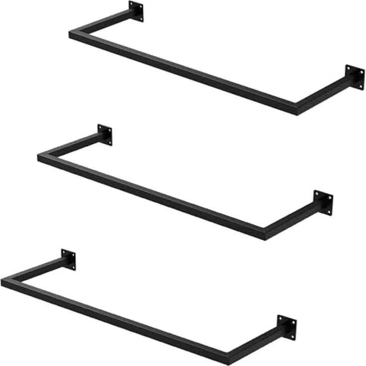 ML-DESIGN Kleiderstange Wandgarderobe Rechteck für die Wand aus Stahl inkl. Montagematerial (3 St), Garderobenstange 90x30 cm Schwarz U-Form Kleiderständer Kleidergestell – Bild 1