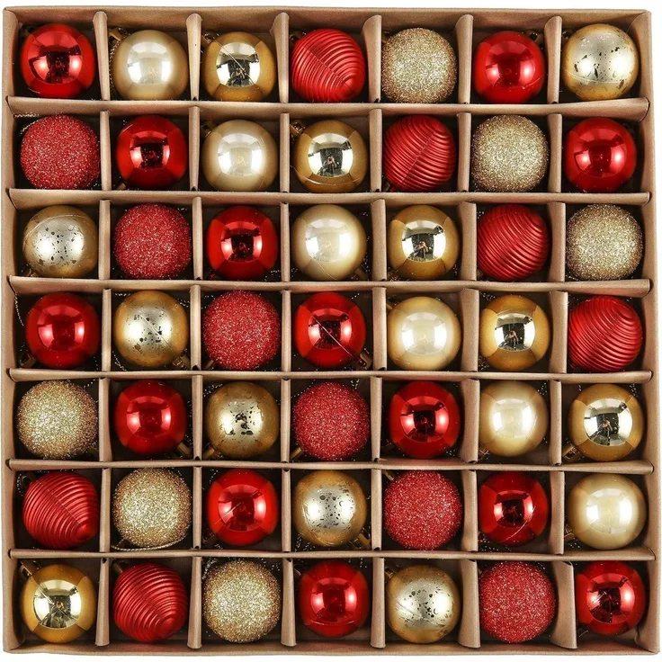 49x VALERY MADELYN Weihnachtskugeln 3CM Kunststoff Christbaumschmuck Rot Gold