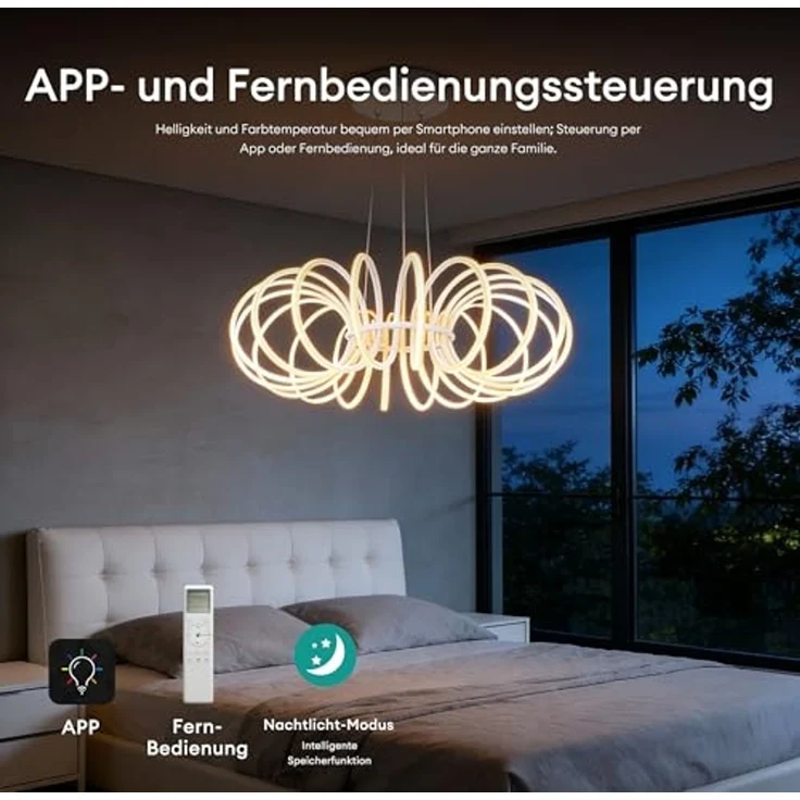 Mai & Mai Pendelleuchte Pendellampe LED-Hängelampe mit Fernbedienung & Wandschalter Nuvora05, LED-Pendelleuchte – Bild 3