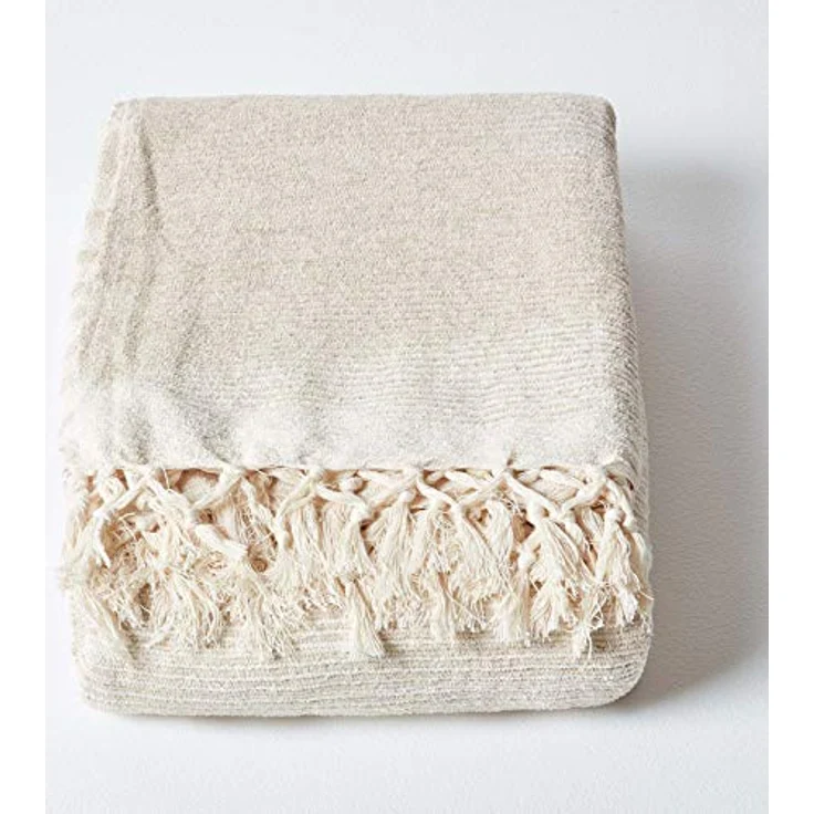 Plaid Gestreifter Chenille-Überwurf, 100% Baumwolle, beige, 150 x 200 cm, Homescapes – Bild 3