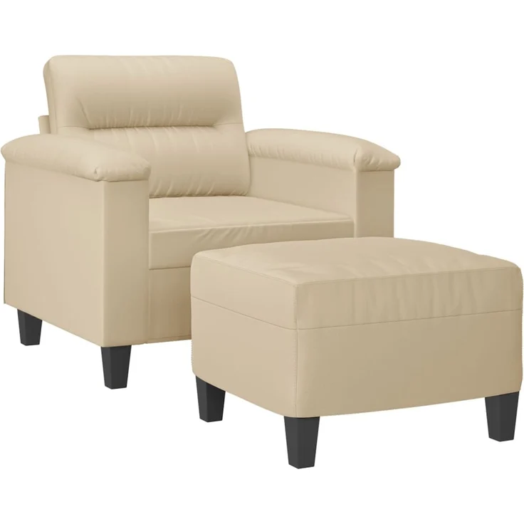 vidaXL Sessel mit Hocker Creme 60 cm Mikrofasergewebe 3201229 – Bild 2
