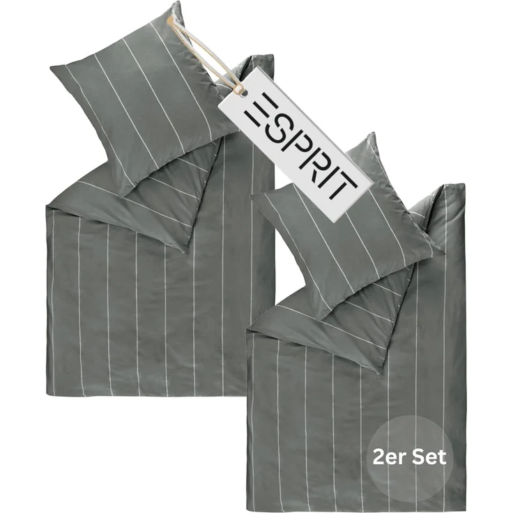 Esprit Bettwäsche HARPLINES Renforcé Kissenbezüge und Bettwäsche, Baumwolle, 2 teilig, 135x200 cm - 2er Set in Anthrazit
