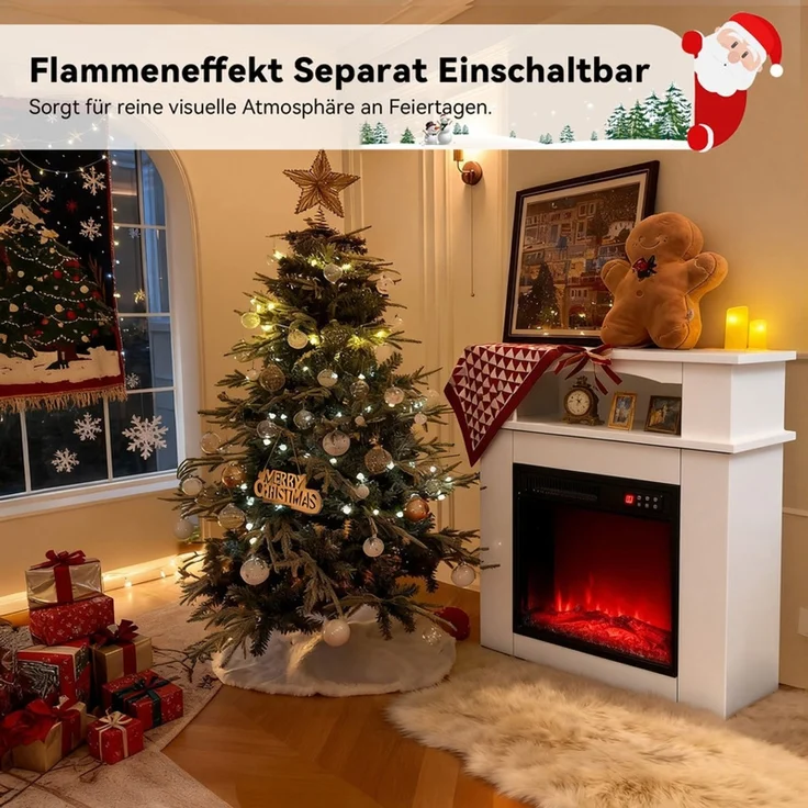 HOMAVO Elektrokamin mit Schrank, 18" 900W/1800W Elektrokamin mit Heizung, 3D-Flammeneffekt, Schrankgröße: 72 x 30 x 75cm, LED-Leiste, Fernbedienung – Bild 8
