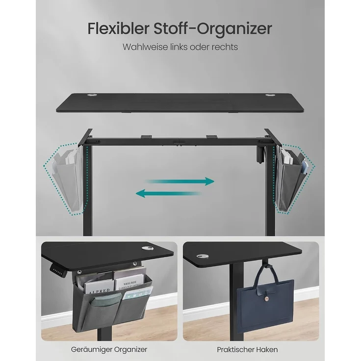 Songmics höhenverstellbarer Schreibtisch elektrisch, Holzspanplatte Tintenschwarz, 60 x 140 x (72-120) cm – Bild 5