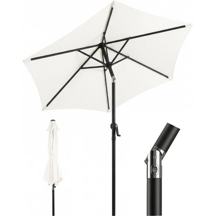 Sekey Sonnenschirm 200 cm Gartenschirm Rund Marktschirm Knickbar mit Kurbel, LxB: 200x200 cm, Windstabil & neigbar, ideal für Balkon, Garten & Terrasse, UV 50+ – Bild 1