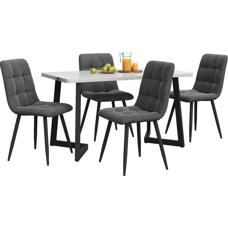 Merax Essgruppe, (Set, 5-tlg, Tisch mit 4 Stühlen), Esstisch und 4 Esszimmerstuhl Set Polsterstühle Küchetisch Marmoroptik, Grau – Bild 10