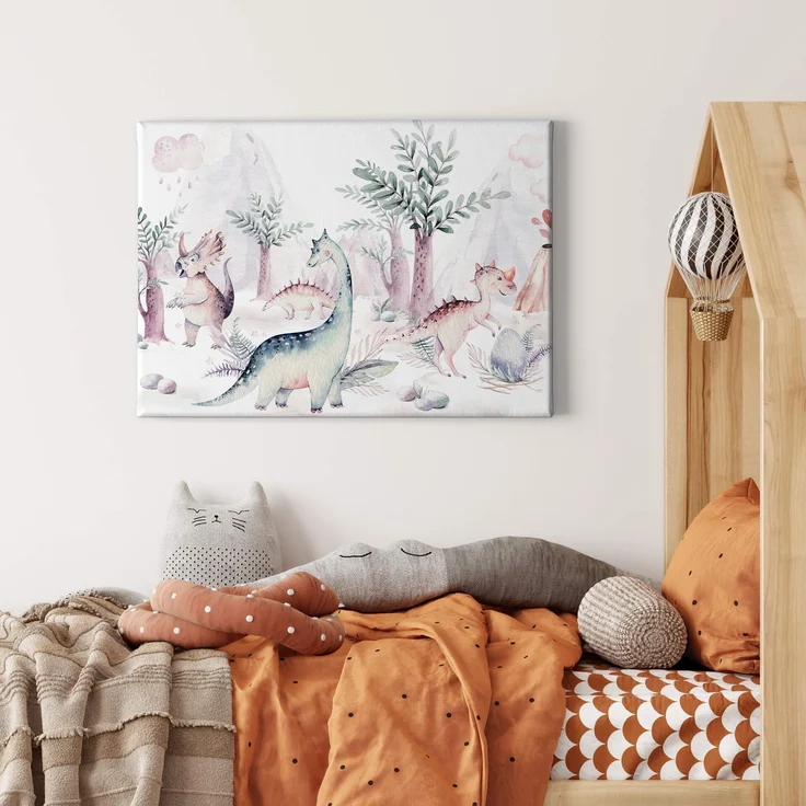 Leinwandbild Kinderzimmer Dinosaurier Blau Weiß 70x50 DD123093 Wandbild Leinwand – Bild 2