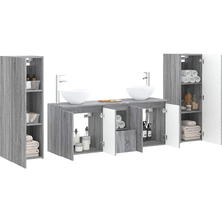 vidaXL Badezimmerschrank-Set 5 stk. Grau Sonoma 129 x 35 x 80 cm 3405989 – Bild 3
