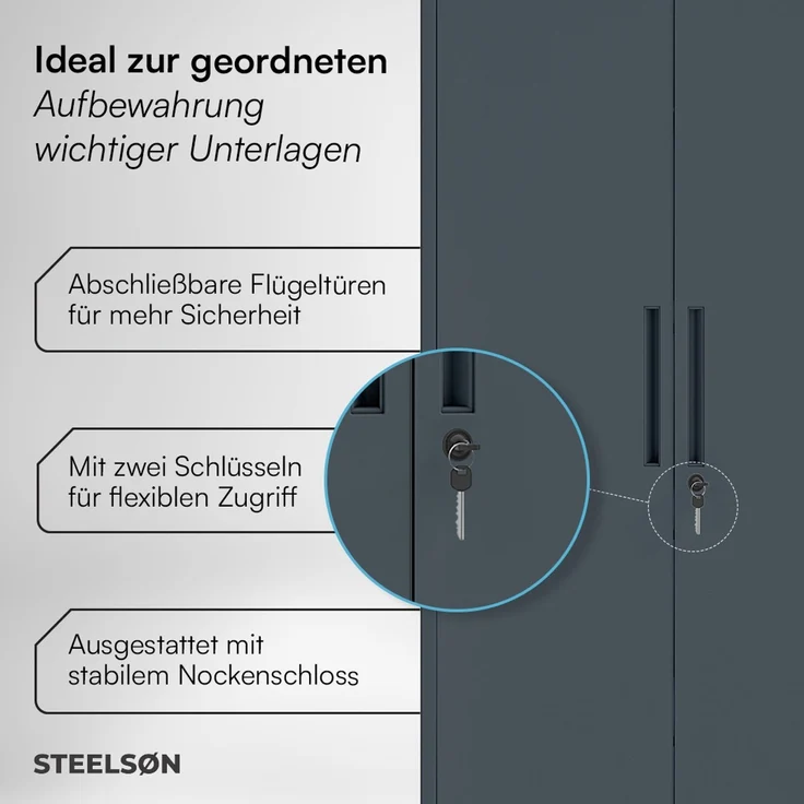 STEELSØN 'Regulus' Aktenschrank, Metall, anthrazit, 175x40x80 cm, abschließbar, Metallschrank mit 5 Fächern, geeignet als Werkzeugschrank – Bild 4