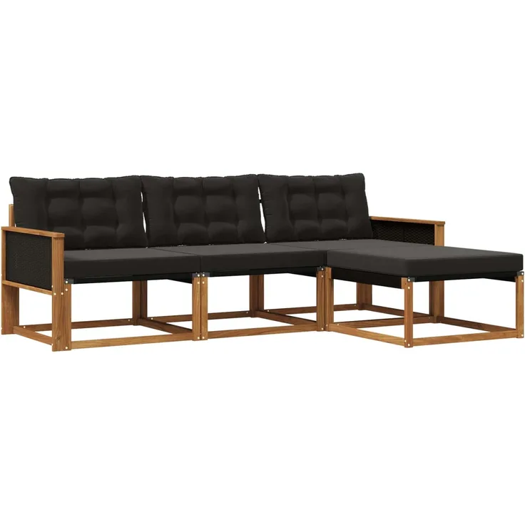 vidaXL Outdoor-Sofagarnitur mit Kissen 4 pcs Natürlich und Schwarz 3381336