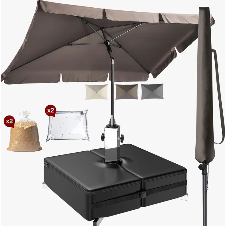 4smile Sonnenschutz Balkon Set 3-teilig, Taupe - Sonnenschirm rechteckig 200x125 cm + Sonnenschirmständer + Schirmhülle - Sonnenschirm Balkon mit Ständer, Balkonschirm knickbar höhenverstellbar
