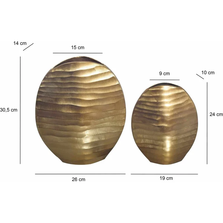 Deko Vase 2er Set Aluminium Gold Blumenvase Wellenmuster Modern – Bild 4