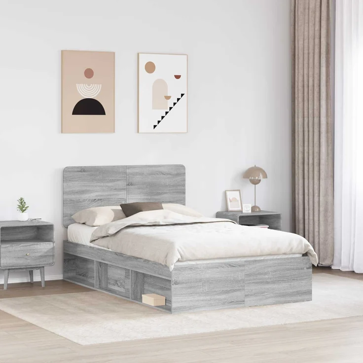 vidaXL Bettrahmen Graues Sonoma 120 x 190 cm Massives Kiefernholz 3412520 – Bild 2