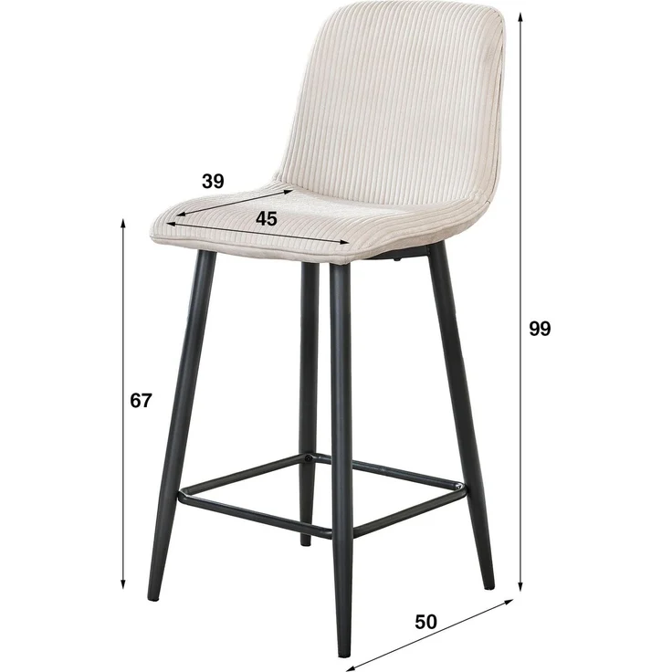 Barhocker 2er-Set Cord-Bezug, modern mit Lehne und Fußstütze, Creme, Balurne Kollektion – Bild 3
