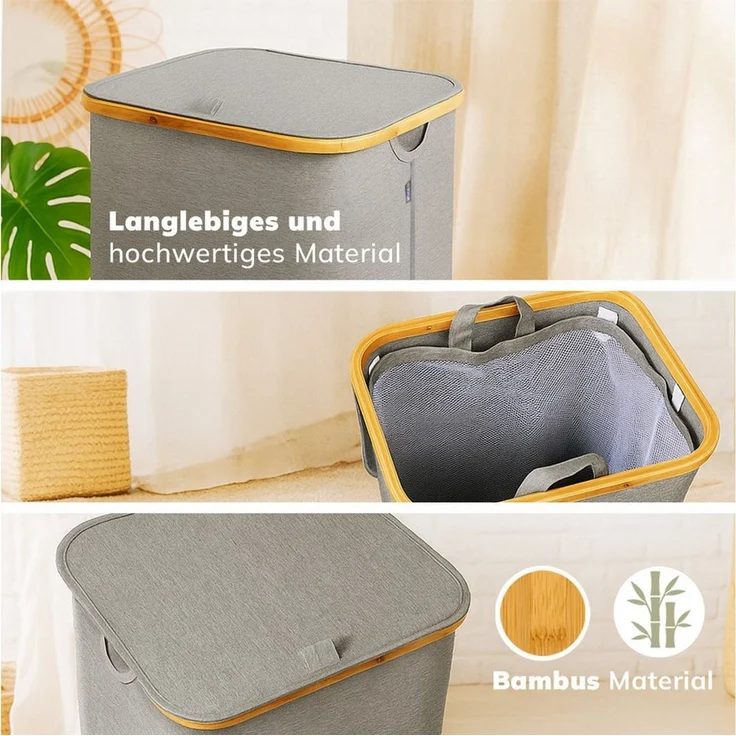 Roxlin Wäschekorb Wäschekorb 100L mit Deckel & herausnehmbarer Tasche, faltbar & tragbar – Bild 2