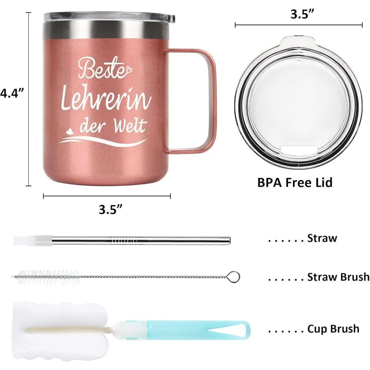 Livole Lehrerin Geschenk Tasse - Beste Lehrerin der Welt 12oz Edelstahl – Bild 7