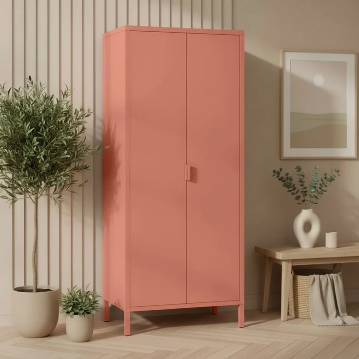 skølm 'Ituri' Kleiderschrank, Metall, 170x45x80 cm, terrakotta, Garderobe mit 4 Fächern und 2 Kleiderstangen – Bild 7