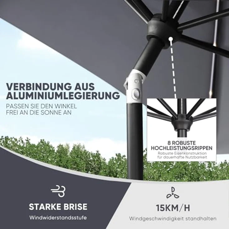 Sekey Solar-LED Sonnenschirm 330cm mit 40 LED, Windfester Gartenschirm UV 50+, Alu-Sonnenschirm mit Kurbel für Terrasse Balkon Garten – Bild 6