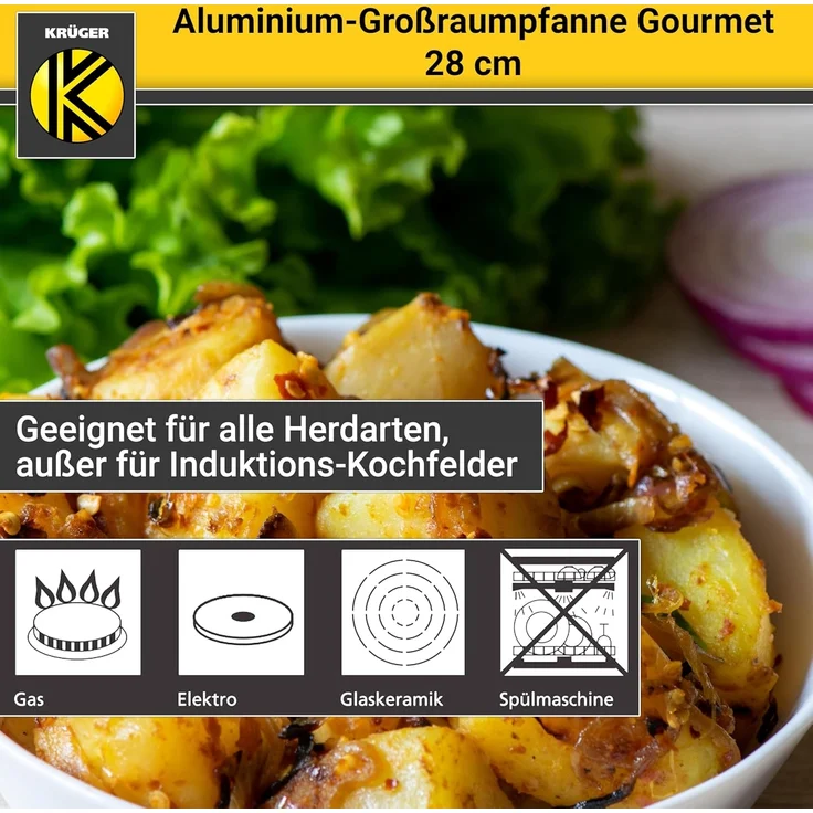 Krüger Bratpfanne Aluminium Großraumpfanne Gourmet, 28 cm, Aluminium (1-tlg), für Induktions-Kochfelder geeignet – Bild 4