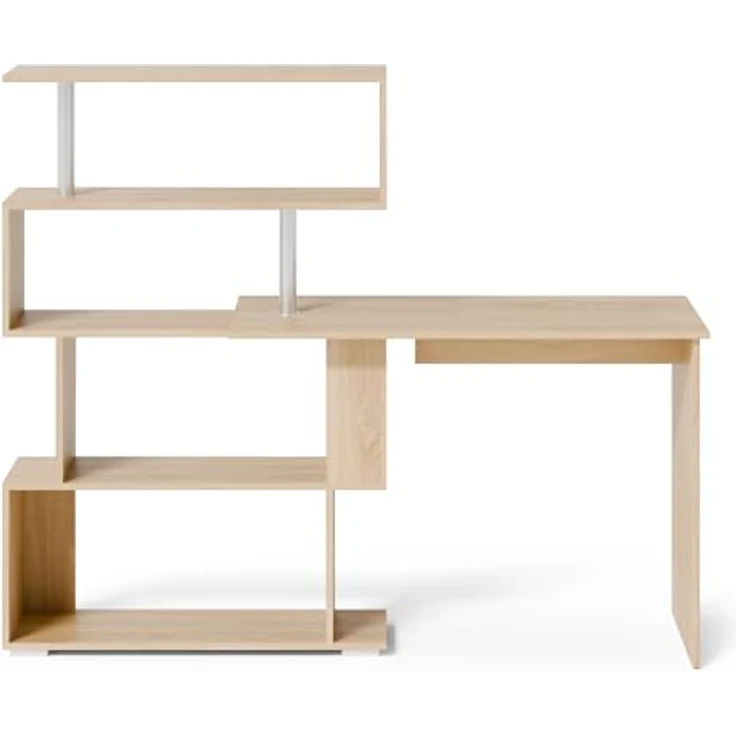 Mondeer Computertisch L-Förmig, Eckschreibtisch, mit 360 Grad Drehbarem Bücherregal für Arbeitszimmer Wohnzimmer Büro 157 x 45 x 130,5 cm, Eiche – Bild 8
